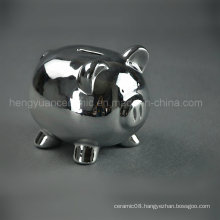 Ceramic Electroplating Lovely Piggy Bank, Silver Coin Bank